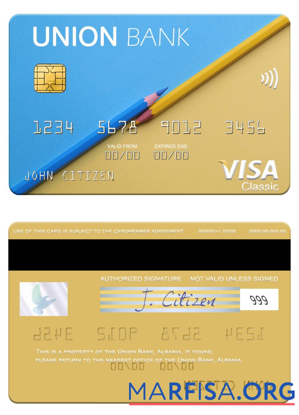 Downloadable Albania Union Bank visa card real example